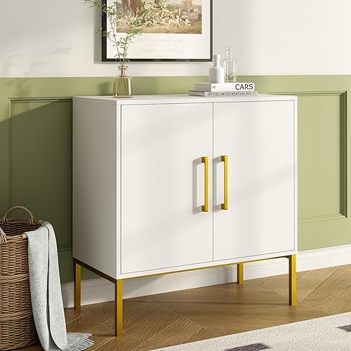 JOZZBY Juego de 2 armarios de almacenamiento aparador independiente con puertas dobles aparador de madera moderno armarios laterales blancos para JOZZBY Juego de 2 armarios de almacenamiento aparador independiente con puertas dobles aparador de madera moderno armarios laterales blancos para