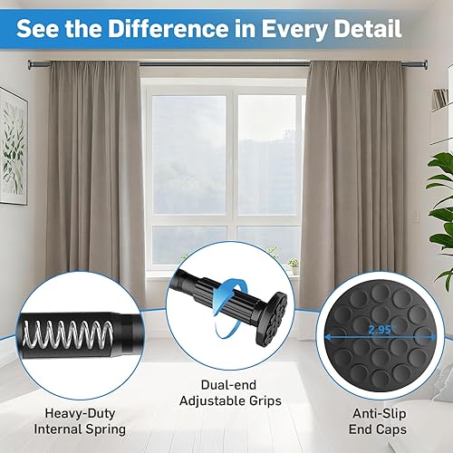 Miniatura 4 de Barra de cortina de tensión de 51 a 166 pulgadas (4.25 a 13.83 pies), barra de cortina extra larga para ventana de patio, barra de ducha de resorte