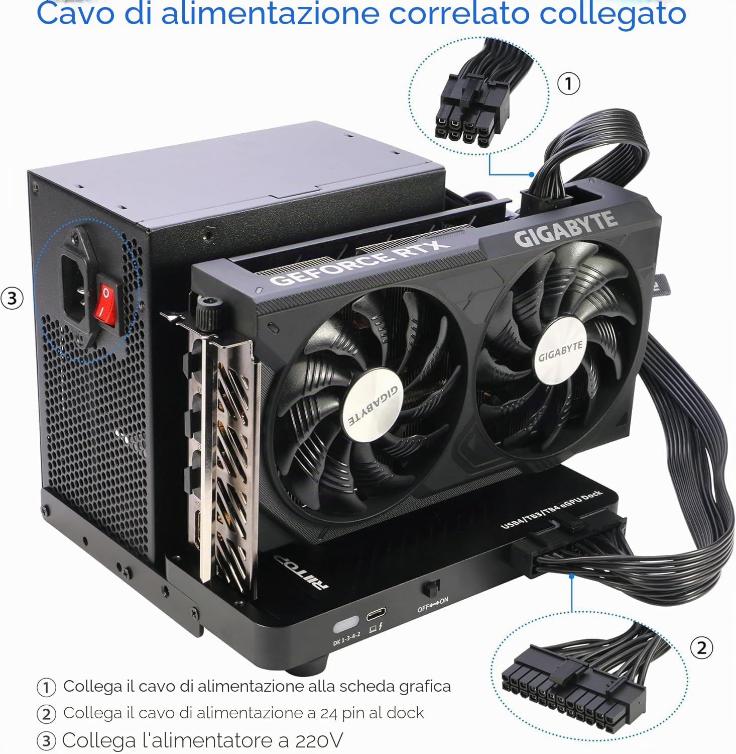 RIITOP Alloggiamento eGPU da 40 Gpbs USB4.0 compatibile con Dock GPU esterno Thunderbolt 4 per scheda grafica PCIe 4.0 X16