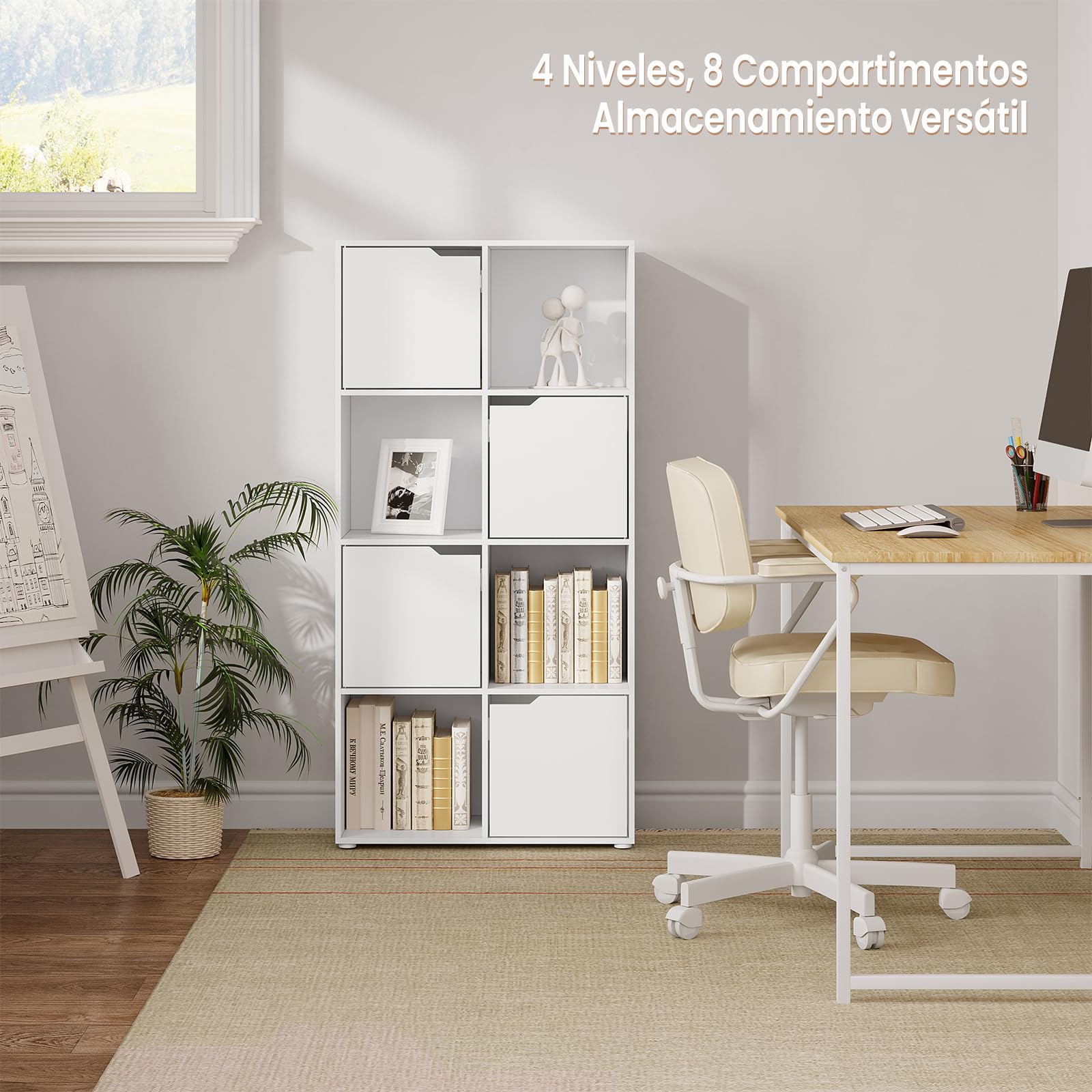 WOLTU Estanteria para Libros de 8 Cubos, Libreria de Cubos de Almacenamiento con Puertas, para Estudio, Dormitorio y Salon, Biblioteca Blanca, 60x30x120 cm, SK039ws