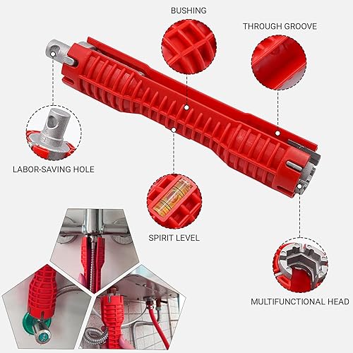 Miniatura 4 de Llave de grifo 8 en 1 con nivel espiritual llave de fontanería para espacios estrechos lavabo lavabo bañolavabo de cocina herramienta de fontanería