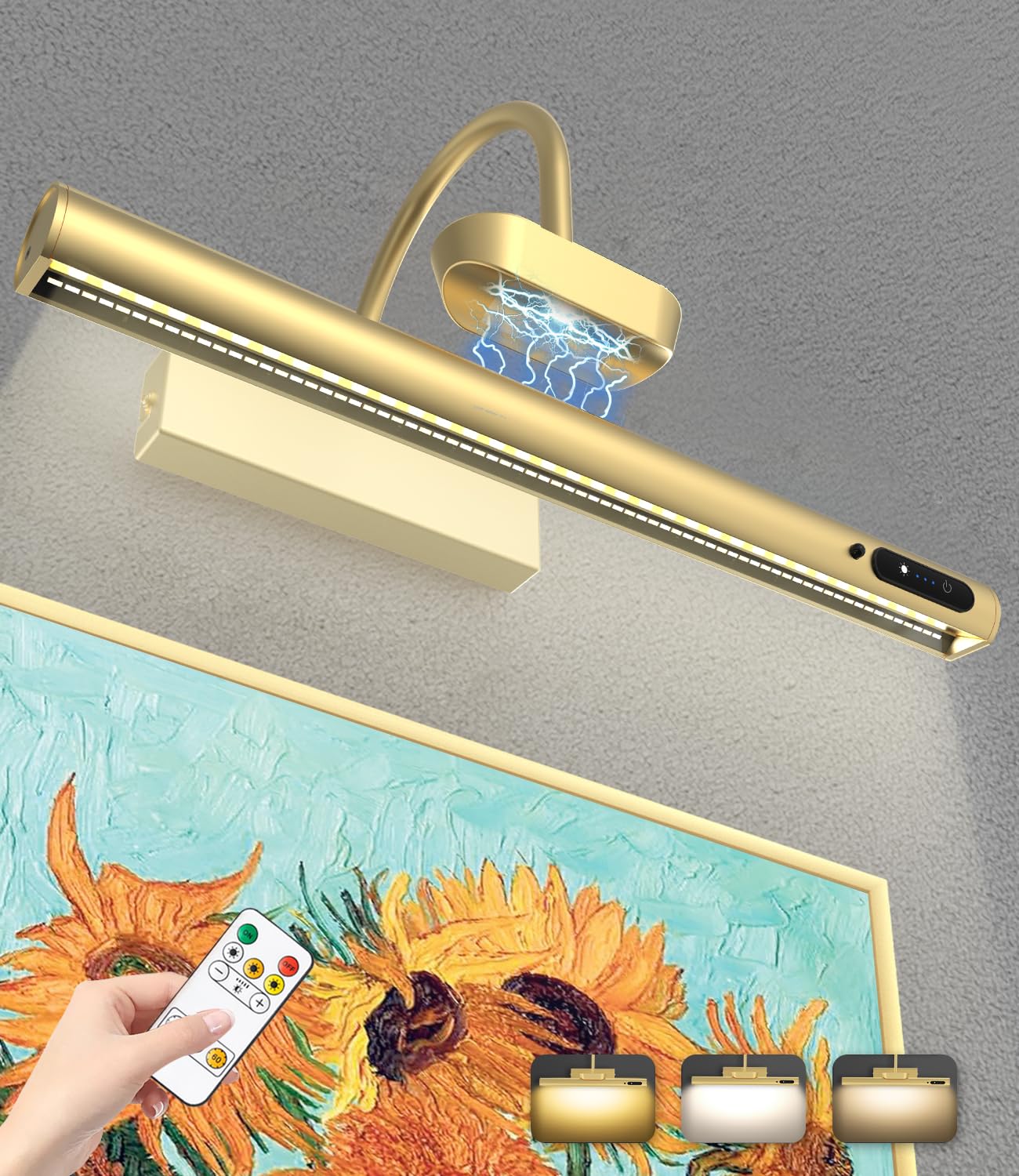 Nalezuns Bildbeleuchtung Kabellos,40 CM 4000mAh Wandleuchte Innen Akku mit Fernbedienung,3 Farbtemperaturen,Stepless Dimming,CRI 95+,Bilderleuchte Kabellos für Gemälde,Foto,Dart Beleuchtung