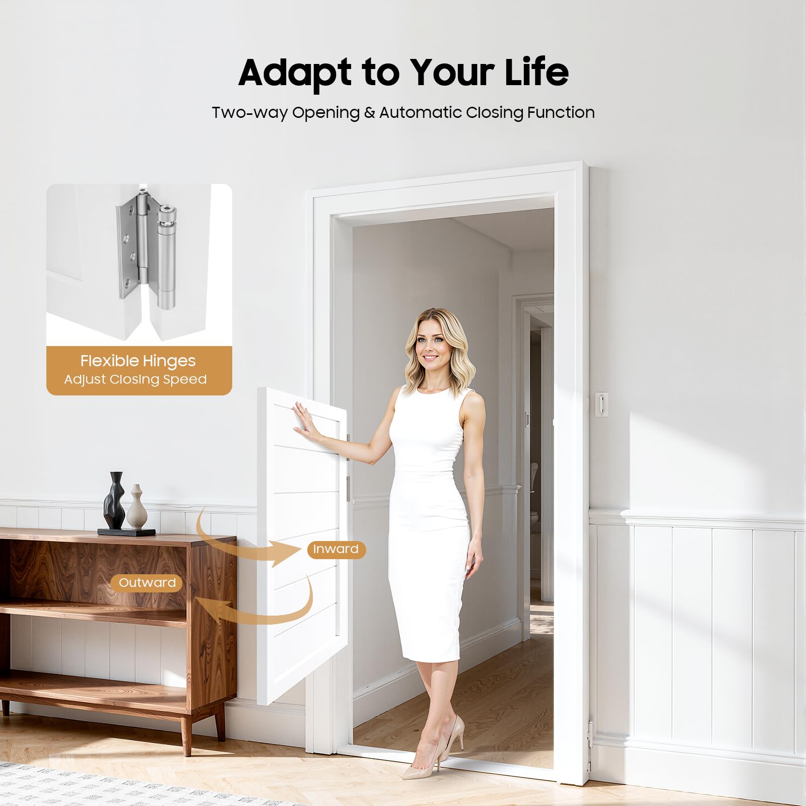 Barrera de seguridad universal para bebés, color blanco | Barrera de seguridad para perros y escaleras, apertura por ambos lados, cierre automático, para interior y exterior