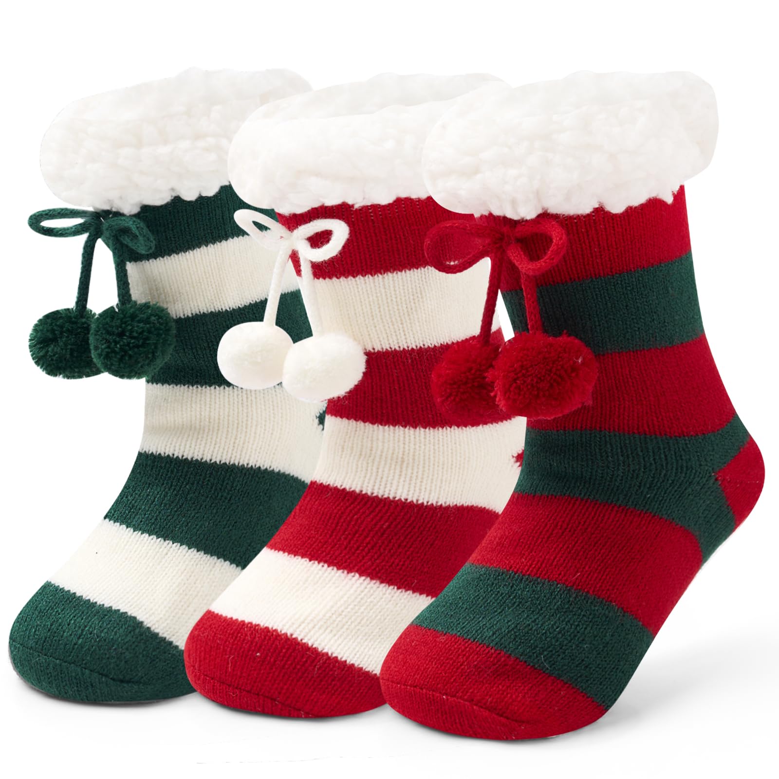Aisyee 3 Paare Kindersocken Dicke Wintersocken Jungen Haussocken Mädchen bodensocken Kinder antirutschsocken Jungen Warme Kuschelsocken 23-31/3-10 Jahre
