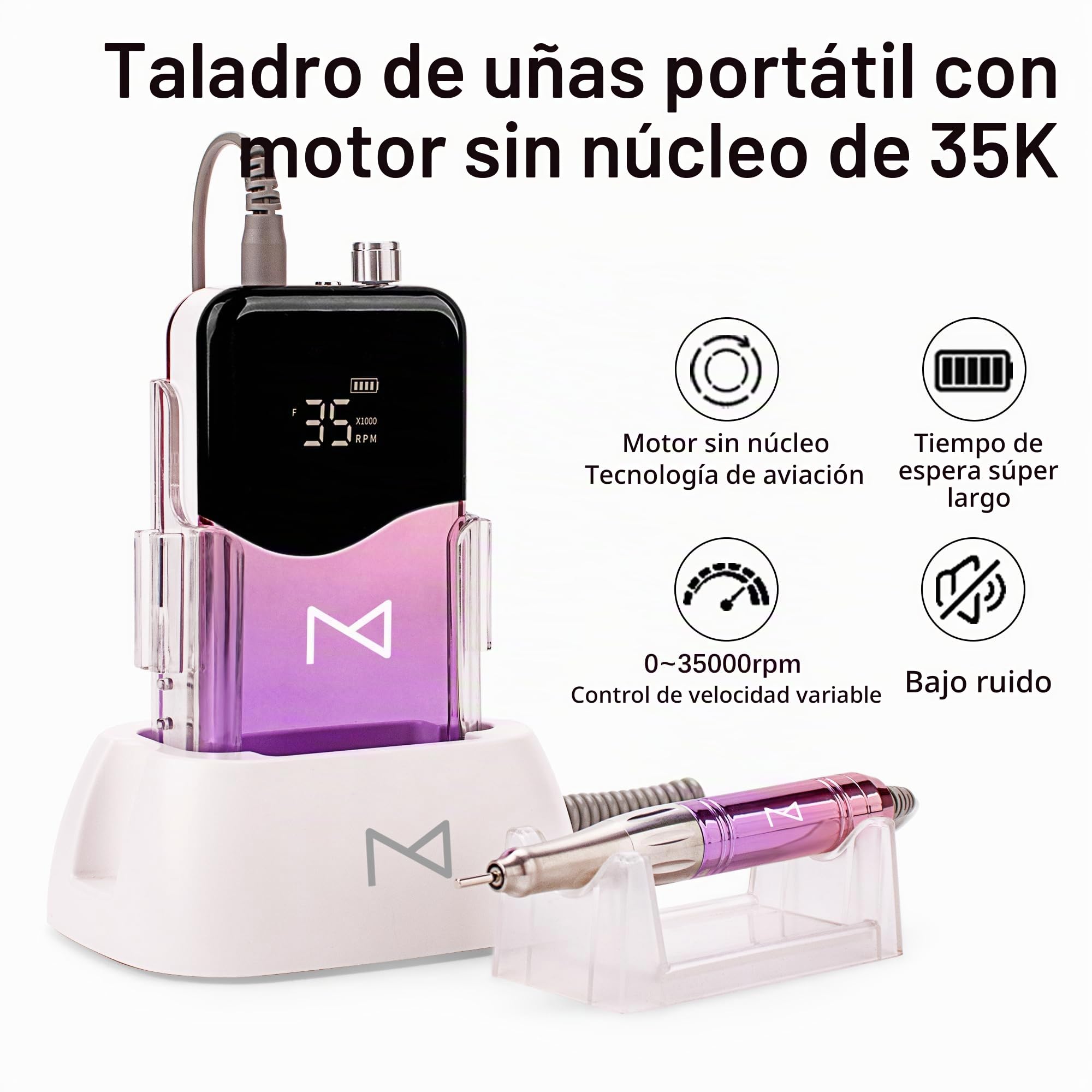 M Mase- Taladro de uñas profesional, sin núcleo, 2 en 1 (oro rosa)