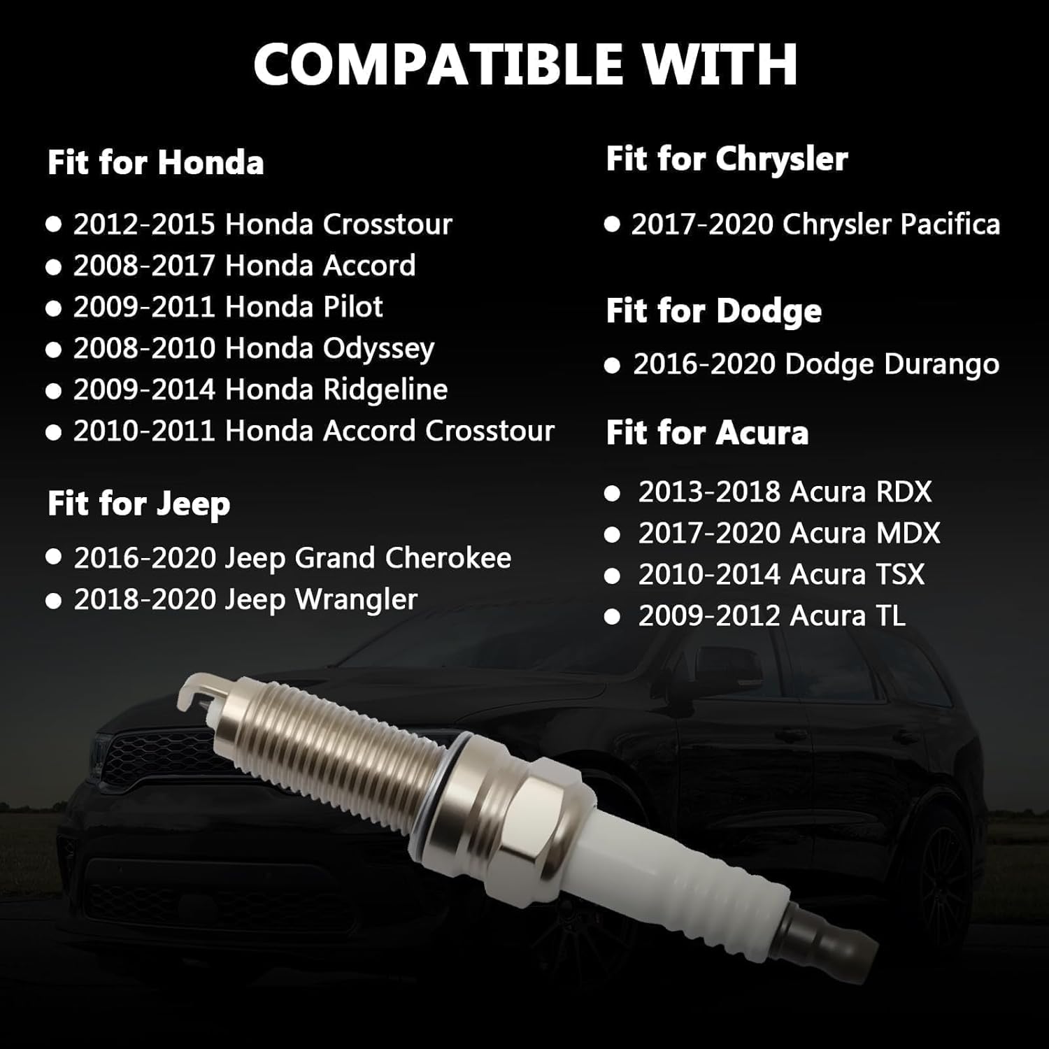 Set of 6 Iridium Spark Plugs Compatible With 2017-2020 Chrysler Pacifica, 2016-2020 Dodge Durango, 2013-2018 Acura RDX Replace for 93175 LKR7DIX-11S LKR7DIX11S