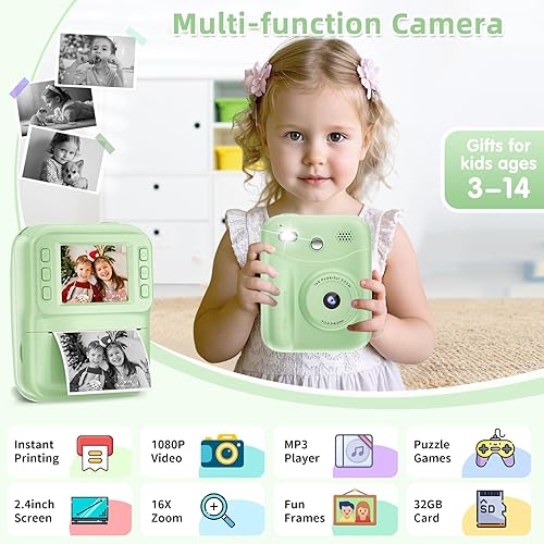 Miniatura 2 de MINIBEAR Cámara para niños, impresión instantánea, cámara de impresión instantánea para niños, cámara digital para niños pequeños, juguetes de