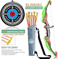 Vista 3 de TEMI Juego de arco y flecha para niños, juego de juguetes de tiro con arco, luz LED con flechas de ventosa, objetivo y carcaj, juguetes