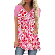 Womens Oversized Tops Summer Short Sleeve Tunic Shirts Dressy Casual Loose V-Neck Cute Floral Print Basic Blouses