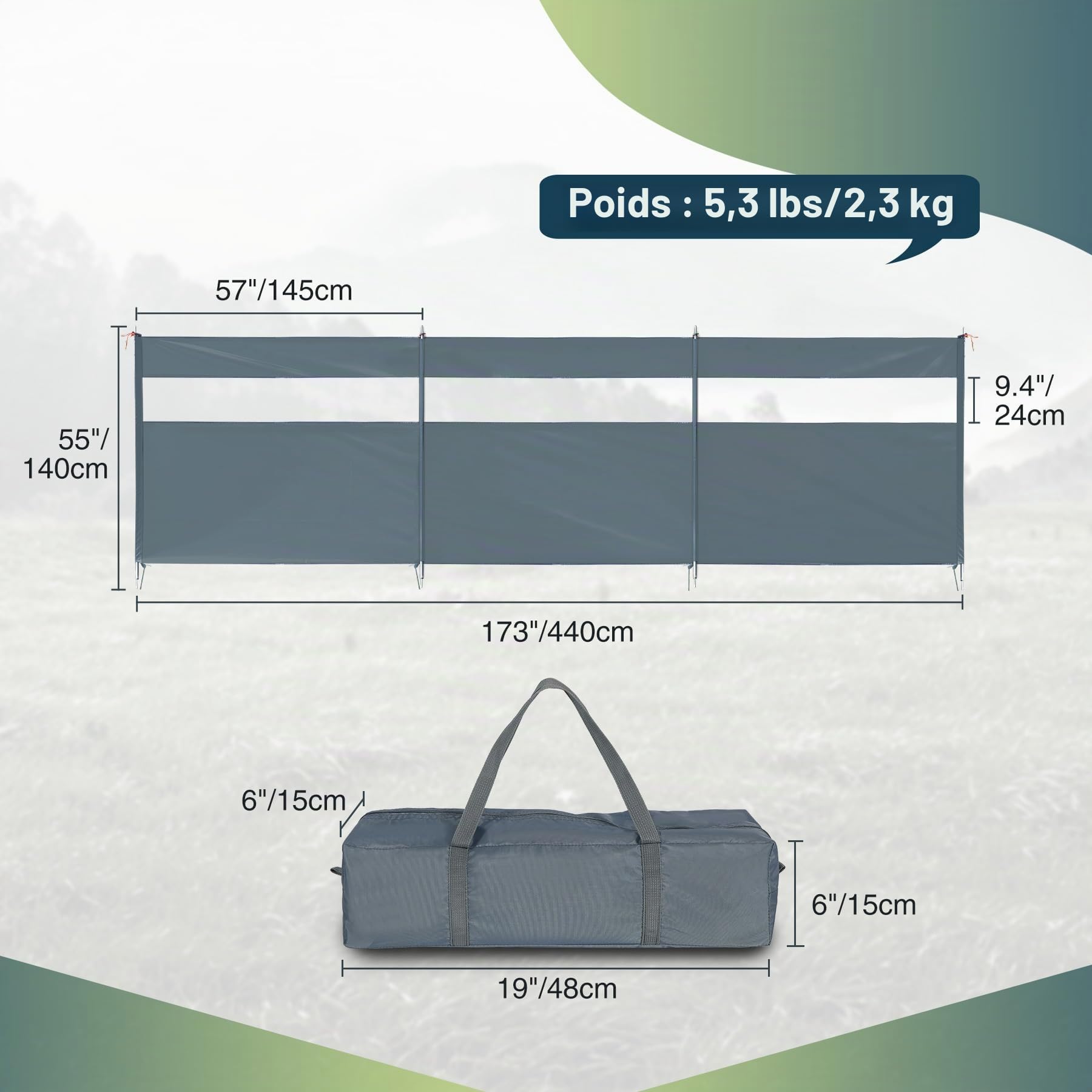 REDCAMP Pare-Vent pour Camping, écran d’intimité extérieur Robuste Bouclier d’intimité de Caravane avec fenêtre supérieure pour Barbecue de Jardin Pique-feu de Camp Plage, Gris/Noir