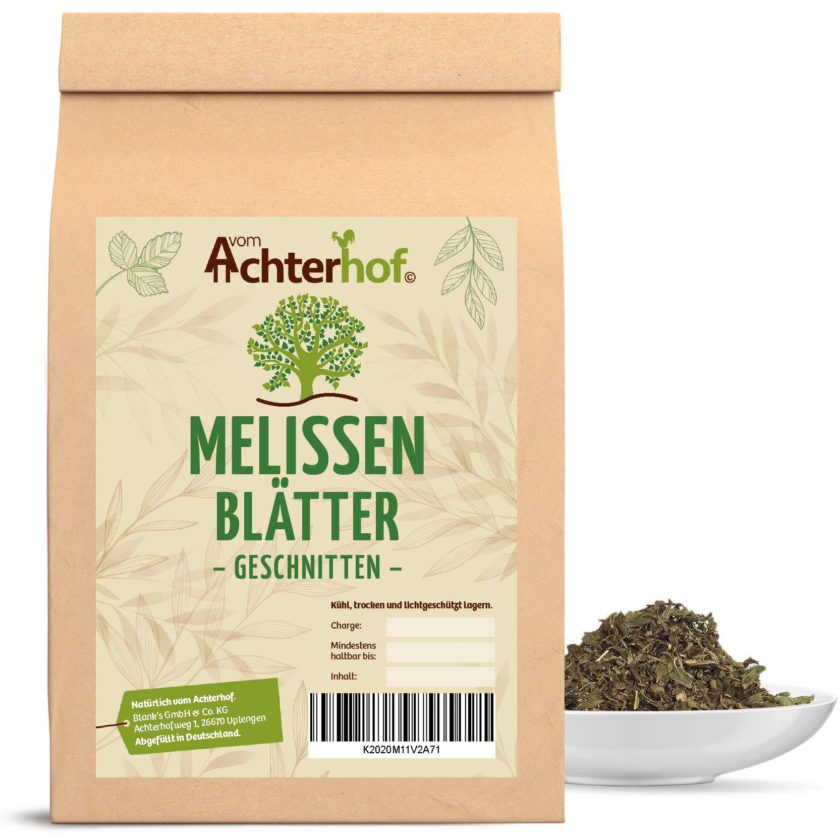 Melissenblätter 1000g | Melissenblätter getrocknet und geschnitten | ideal für Saucen, Dips, Suppen, Gemüse- / Fleischgerichte, Tees, Raumduft & Co. | naturrein | vom Achterhof