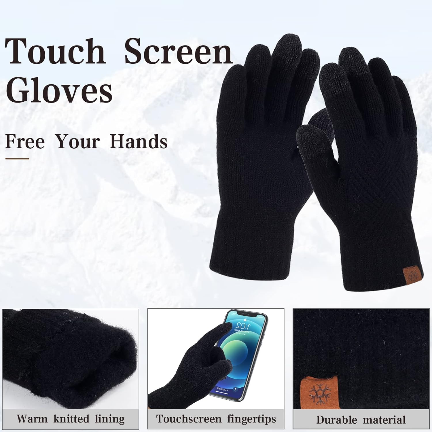 Winter Knitted Hat Scarf Touchscreen Gloves Set Soft Warm Beanie Scarves for Women Men - Image 5