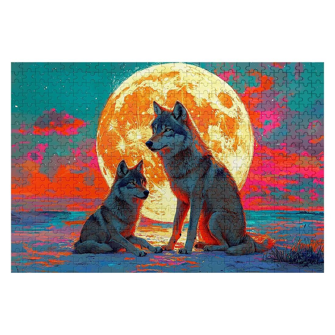 Puzzle z wilkiem dla dorosłych, 1000 elementów, dla dorosłych, księżyc, 75 x 50 cm, klasyczne gry edukacyjne, dekompresja, wymagająca gra dla rodzin, piękna dekoracja domu, prezenty dla mężczyzn