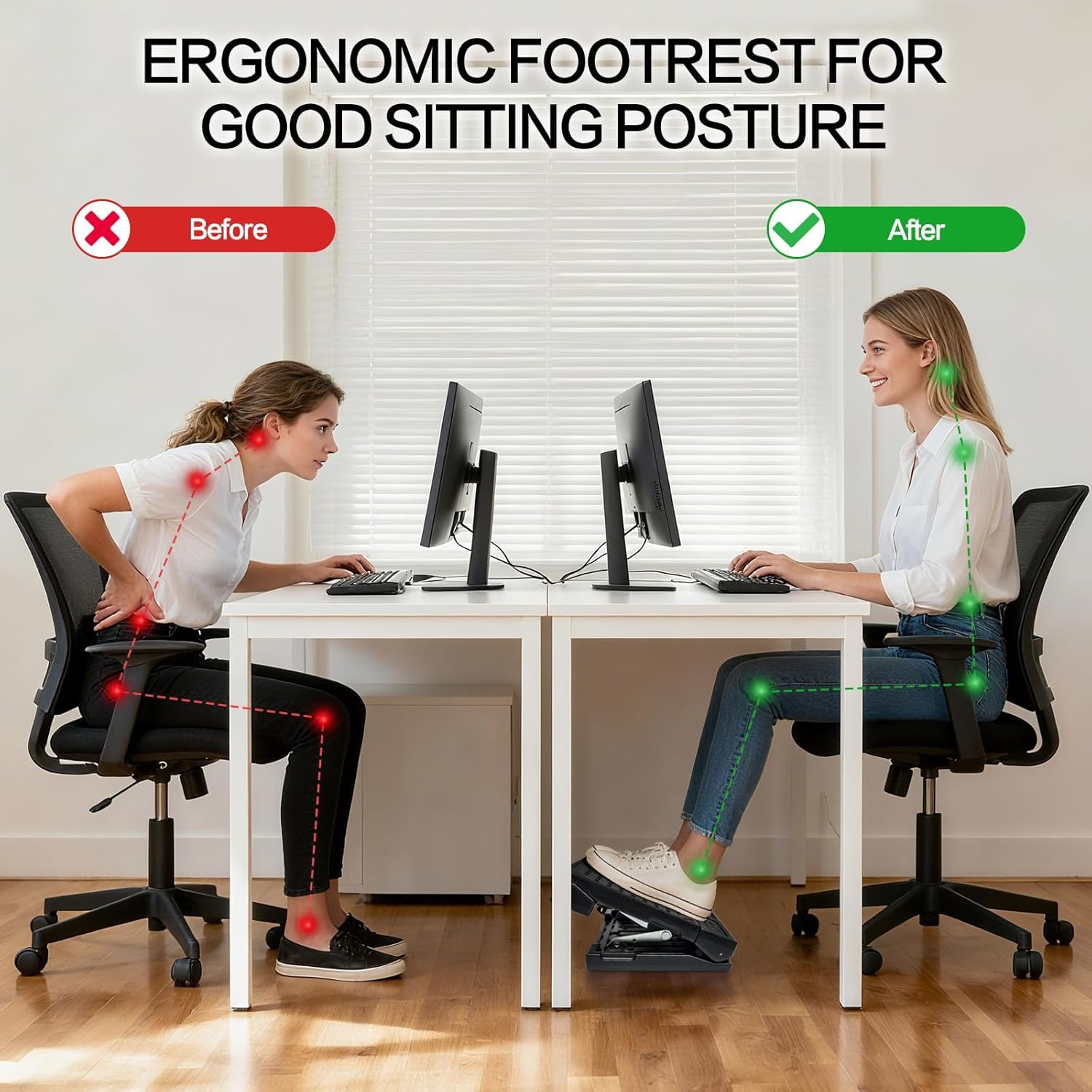 Fußstütze Schreibtisch Stufenlos Verstellbar, Fußablage Fußhocker mit Massage Ergonomisch Höhe Winkel Einstellbar für Büro Zuhause (Schwarz)