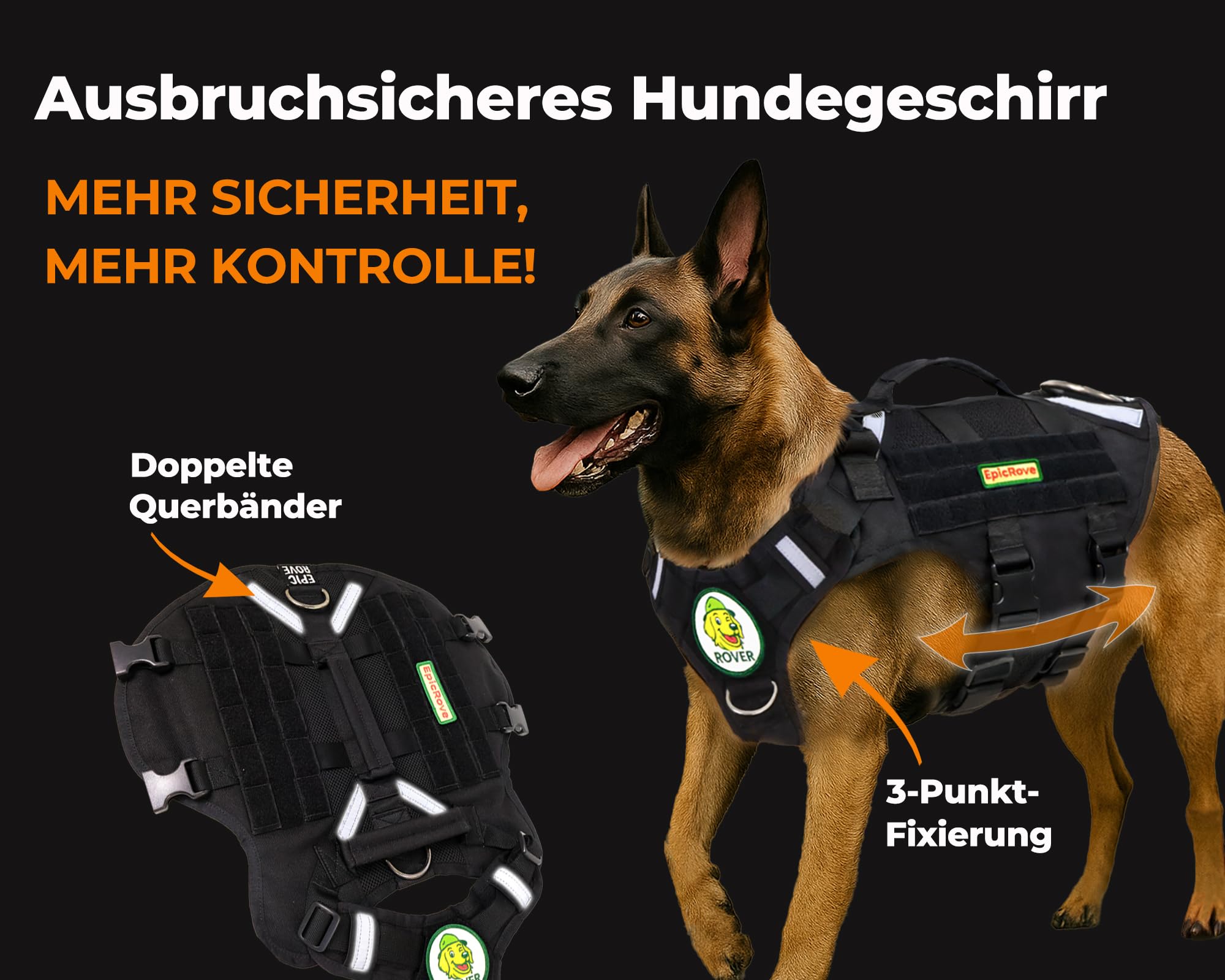 Hundegeschirr für mittelgroße & große Hunde – Modell RoveVest Air, leicht & atmungsaktiv, verstellbar, ideal für Spaziergänge, Wandern & Outdoor-Abenteuer (L)