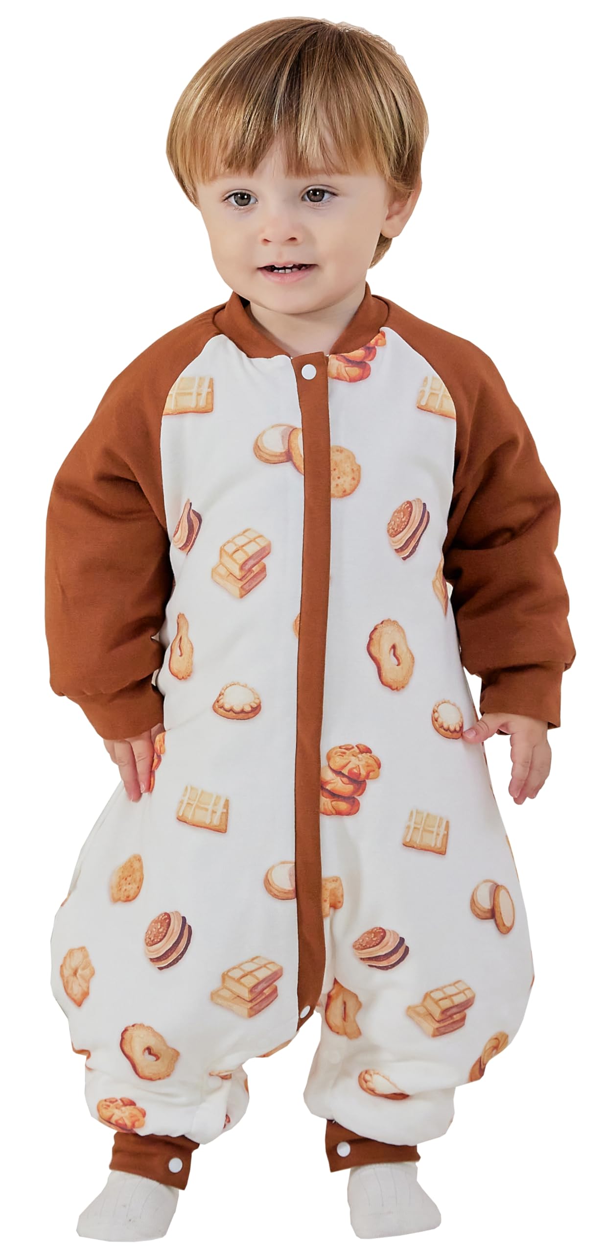 Chilsuessy Baby Winter Schlafsack 3.5 Tog Babyschlafsack mit Füssen Strampler Winterschlafsack mit abnehmbar Ärmel Schlafanzug Kinder Schlafsack, 3.5 Tog/Kekse, XL/Baby Höhe 105-115cm