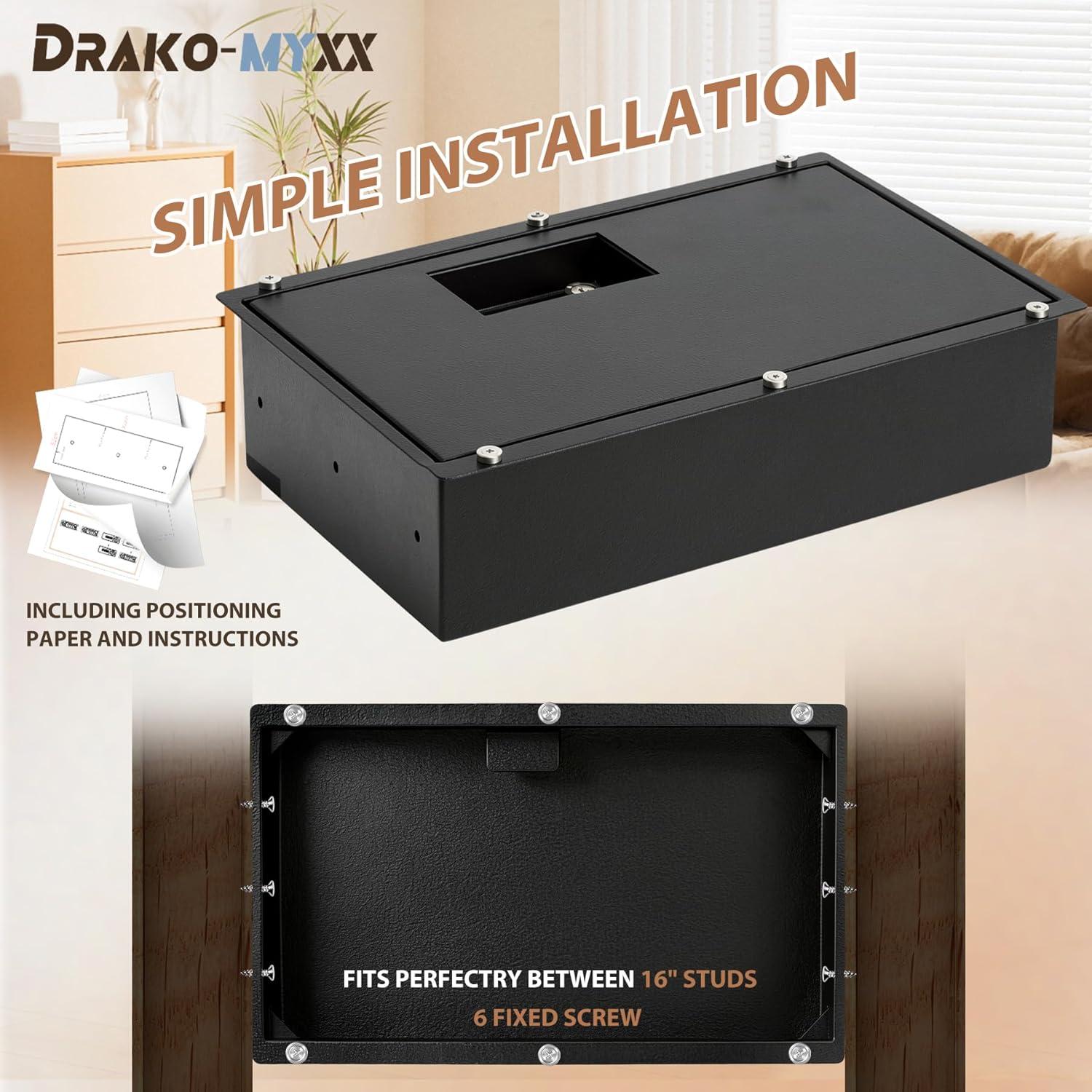 2026 Upgraded Hidden in Wall Safe with Vent Cover, Recessed Hidden Safe Between 16" Studs for Home and Office, with Combination Lock and Digital Keypad to Secure Cash, Jewelry and Valuable Items
