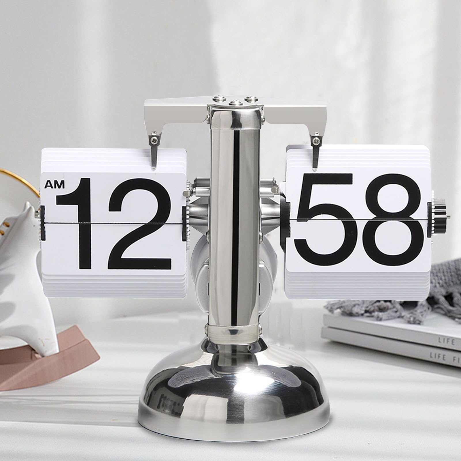 HAMON Horloge de Bureau à Cadran Rabattable, Horloge numérique à Piles, Flip Clock de Bureau mécanique rétro, Flip Clock à Cadran Rabattable Automatique pour de la Maison, de la Chambre (Blanc)