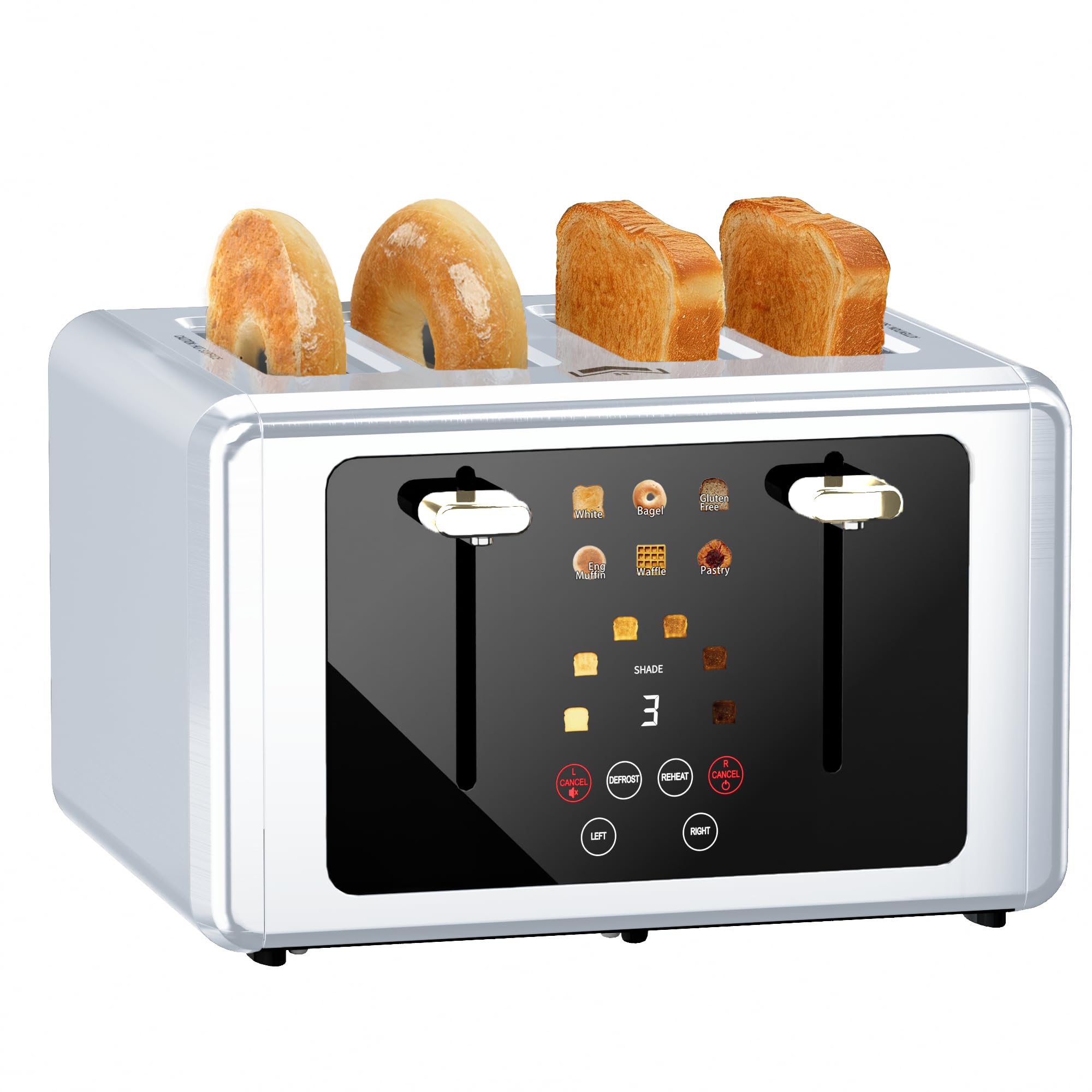 WUNLY Smart Digital 4-Slice Touchscreen Toaster, Wide Slots &amp; Dual Control