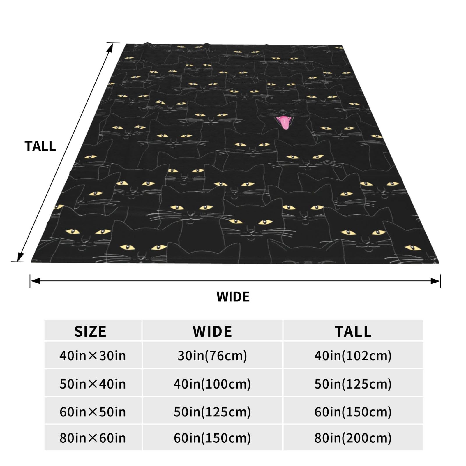 Schwarze Katzendecke, weich, flauschig, Flanell, Plüsch, Überwurfdecke für Couch, Sofa, Bett, dekorative Decken, Geschenke für Erwachsene, Decke, 152,4 x 127 cm