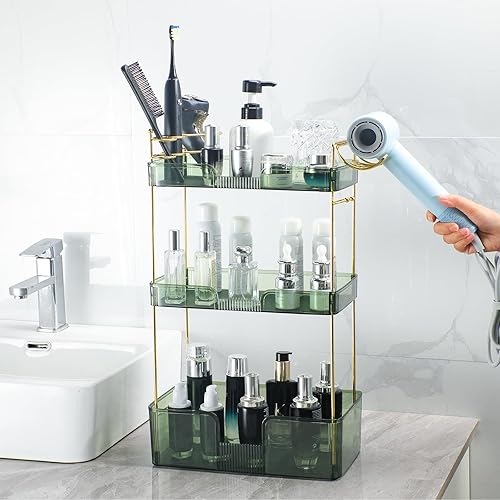 Miniatura 4 de Organizador de maquillaje de 3 niveles, organizador de baño, bandeja de perfume de maquillaje, organizador de cuidado de la piel, viene con estante