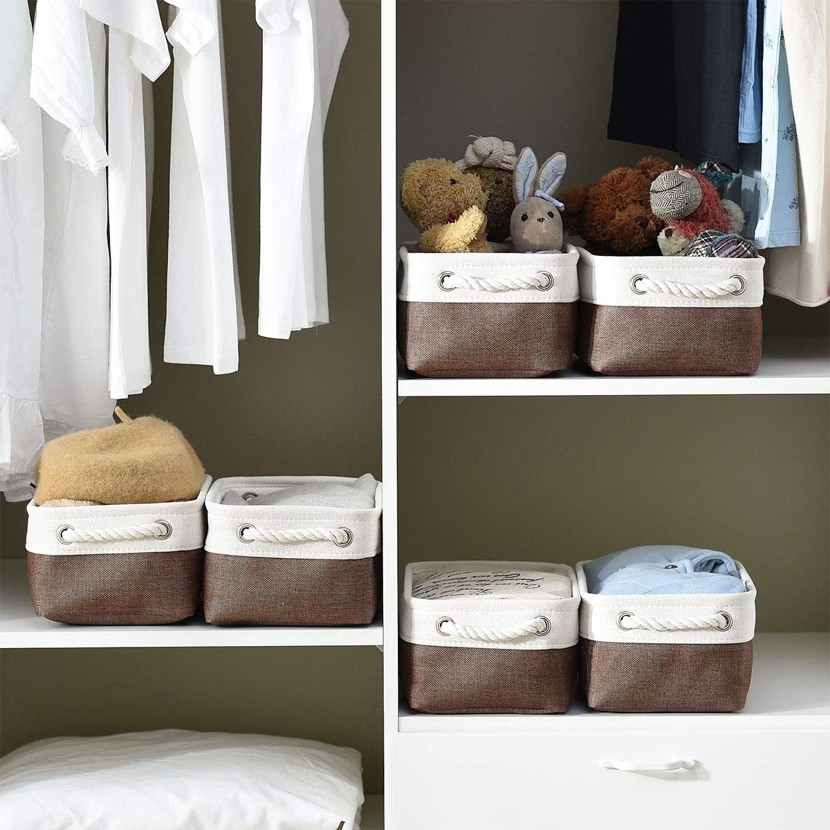 Kleine Aufbewahrungskörbe für Regale, Stoff-Aufbewahrungskörbe für Schrank, rechteckige, faltbare Körbe zum Organisieren von Kleidung, Büchern, Geschenken