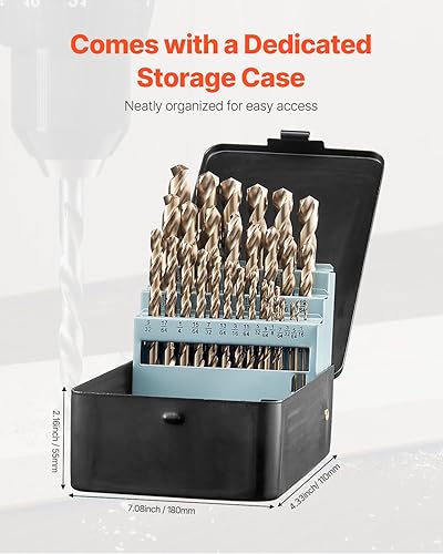 Miniatura 6 de VEVOR Juego de brocas de cobalto, 29 piezas (116 - 12 pulgadas) M35 brocas de cobalto de acero de alta velocidad con estuche de almacenamiento,