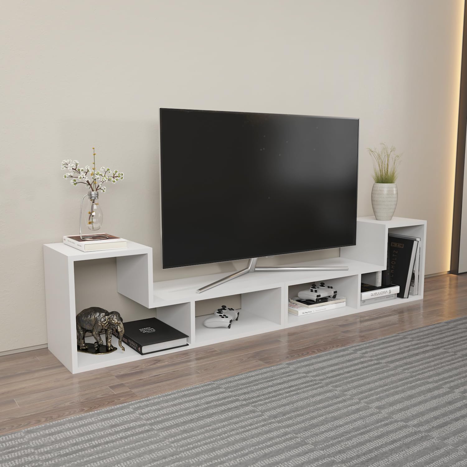 Decorotika Cubicco 2 Pieces Modular TV Stand with Open Shelves (White)