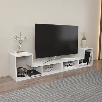 Decorotika Cubicco 2 Pieces Modular TV Stand with Open Shelves White