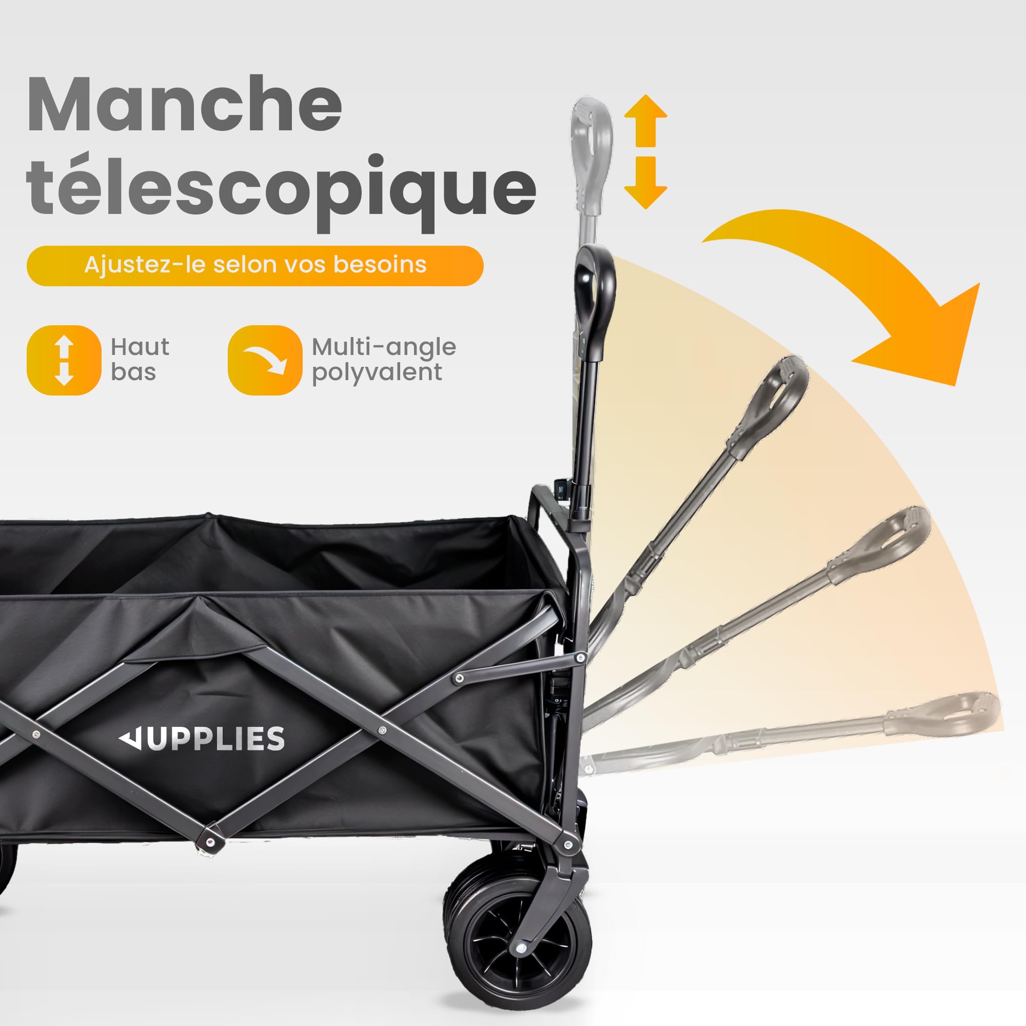 JUPPLIES Chariot Pliable à roulettes Grandes 150KG – Chariot de Jardin, Plage et Courses | Chariot de Transport Pliable Tout Terrain avec Poignée Télescopique et Tissu Oxford 600D Imperméable