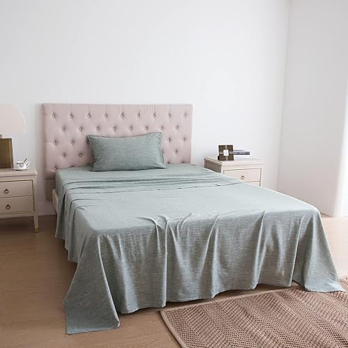 Miniatura 7 de Juego de sábanas de algodón y lino lavado a la piedra, 3 piezas, transpirable y agradable al tacto, 1 sábana encimera, 1 sábana bajera de bolsillo