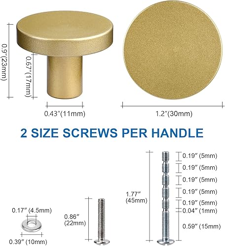 Miniatura 2 de WEAVERBIRD Paquete de 10 pomos redondos dorados de 1-14 pulgadas para gabinetes de cocina, tiradores sólidos de aleación de aluminio, manijas de