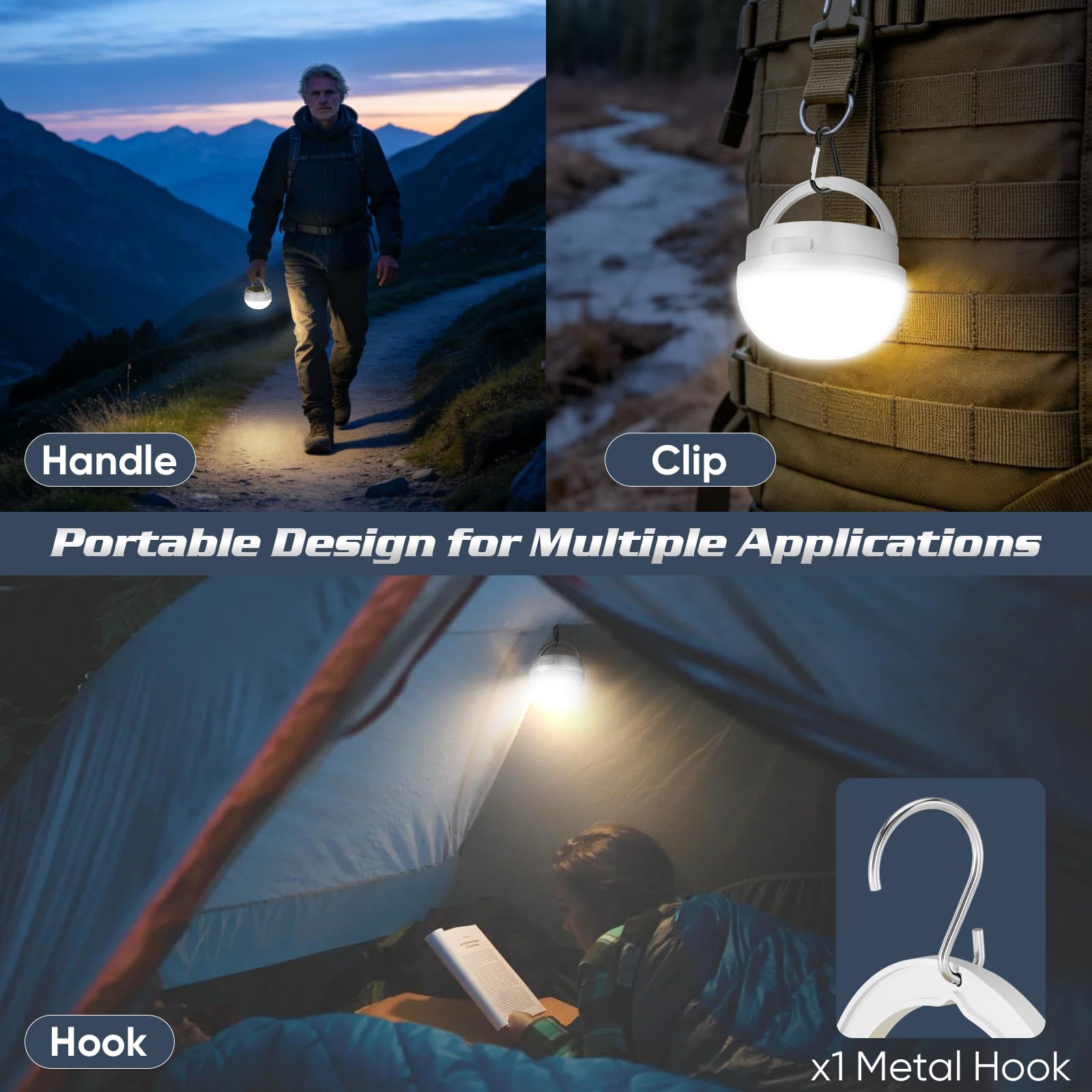 NAKCNM Lampada da campeggio, 2000 lumen, lanterna solare da campeggio con telecomando, 3600 mAh ricaricabile USB-C, 3 modalità, impermeabile IP65, portatile, da appendere per tenda, escursionismo
