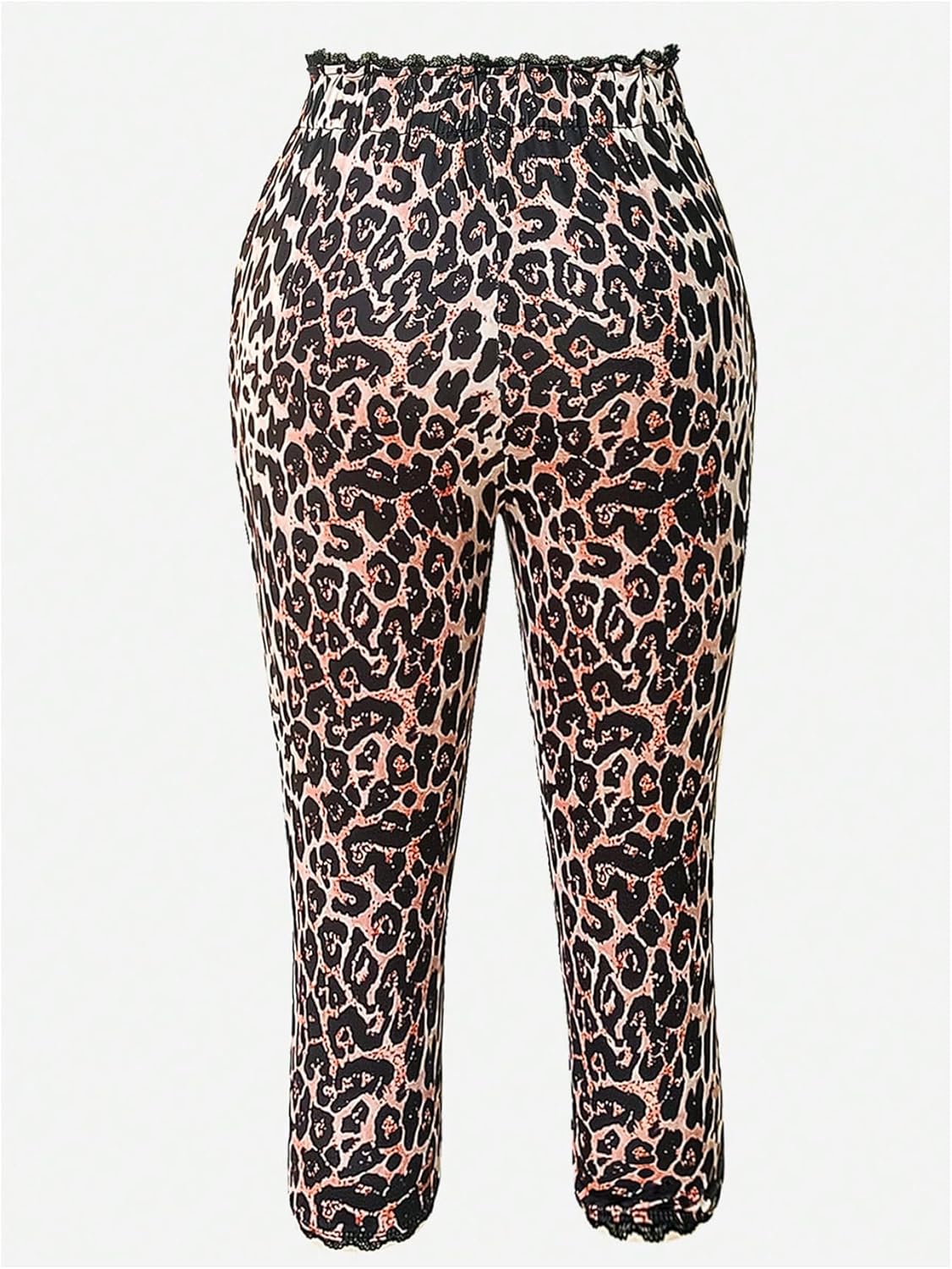 Women's Y2K Leopard Lace Cropped Leggings High Waisted Bowknot Skinny Workout Capri Pants - Image 3