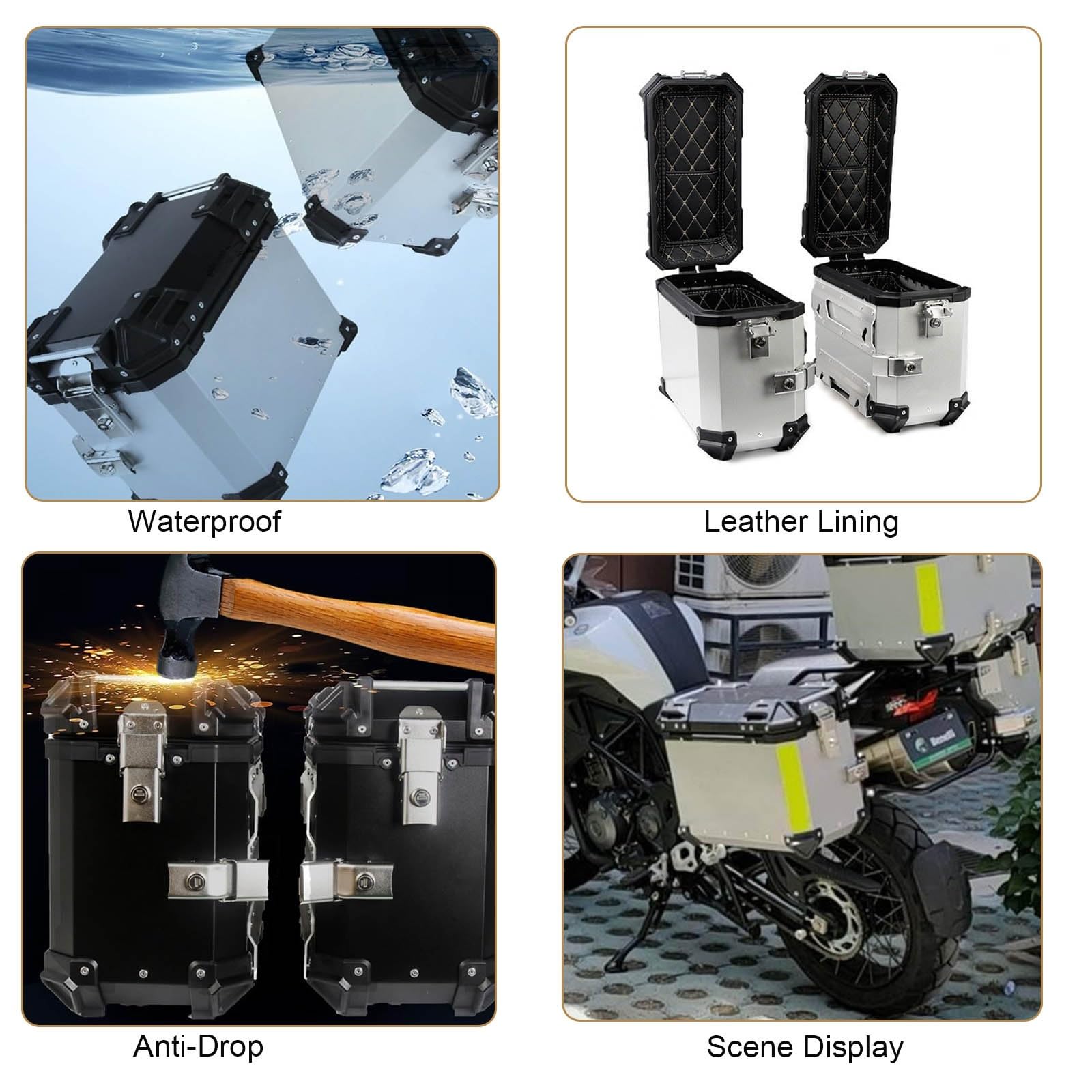 Aluminum Side Cases 38l Motorcycle Universal Motorcycle Trunk Box Motorcycle Tail Bag with Lock Waterproof Motorcycle Side Bag Storage Case for Stowing Helmets and Luggage Easy Install(Silver,28L)