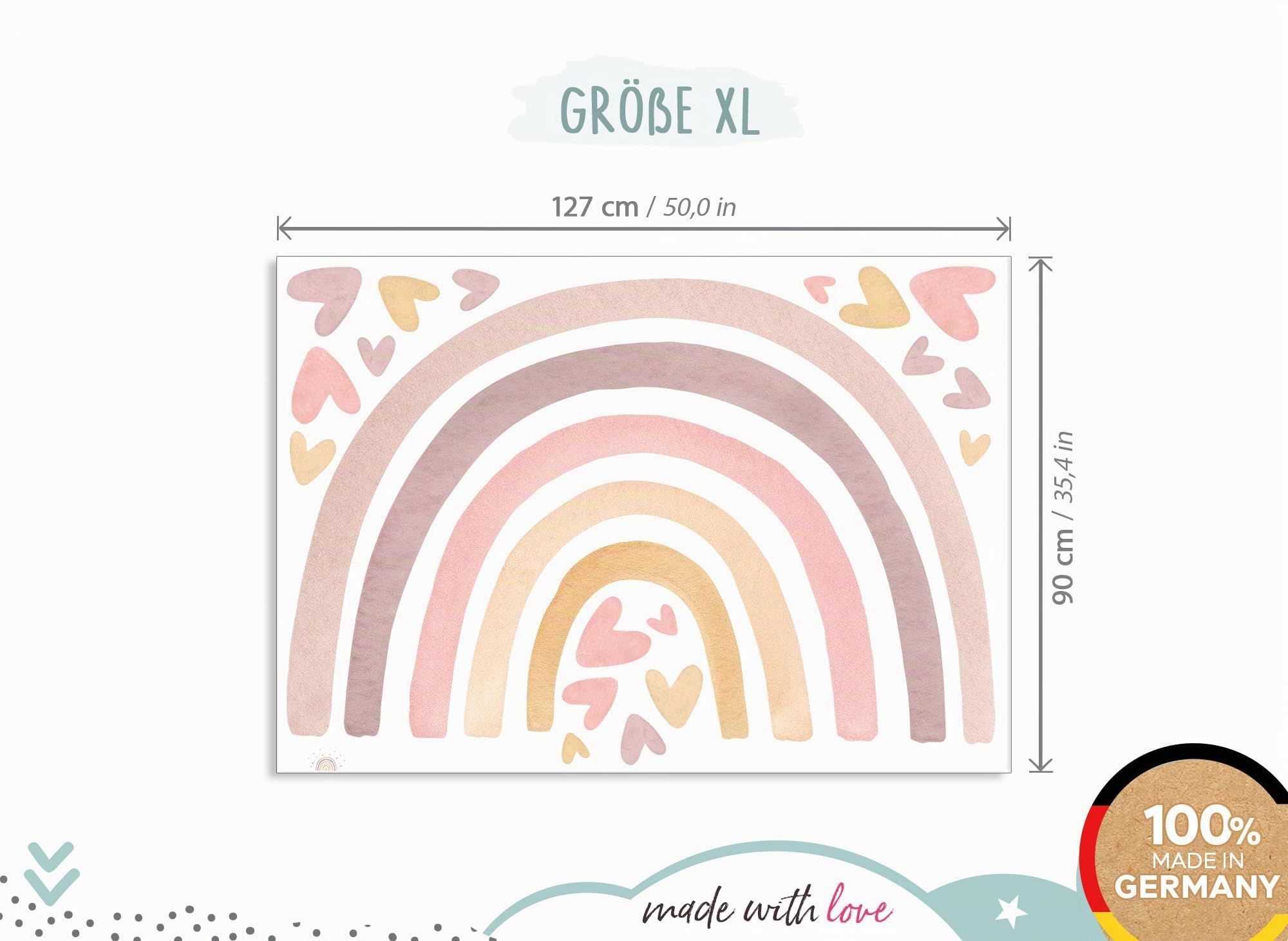 Little Deco Wandtattoo Regenbogen mit Herzen rosa gelb DL5091 XL