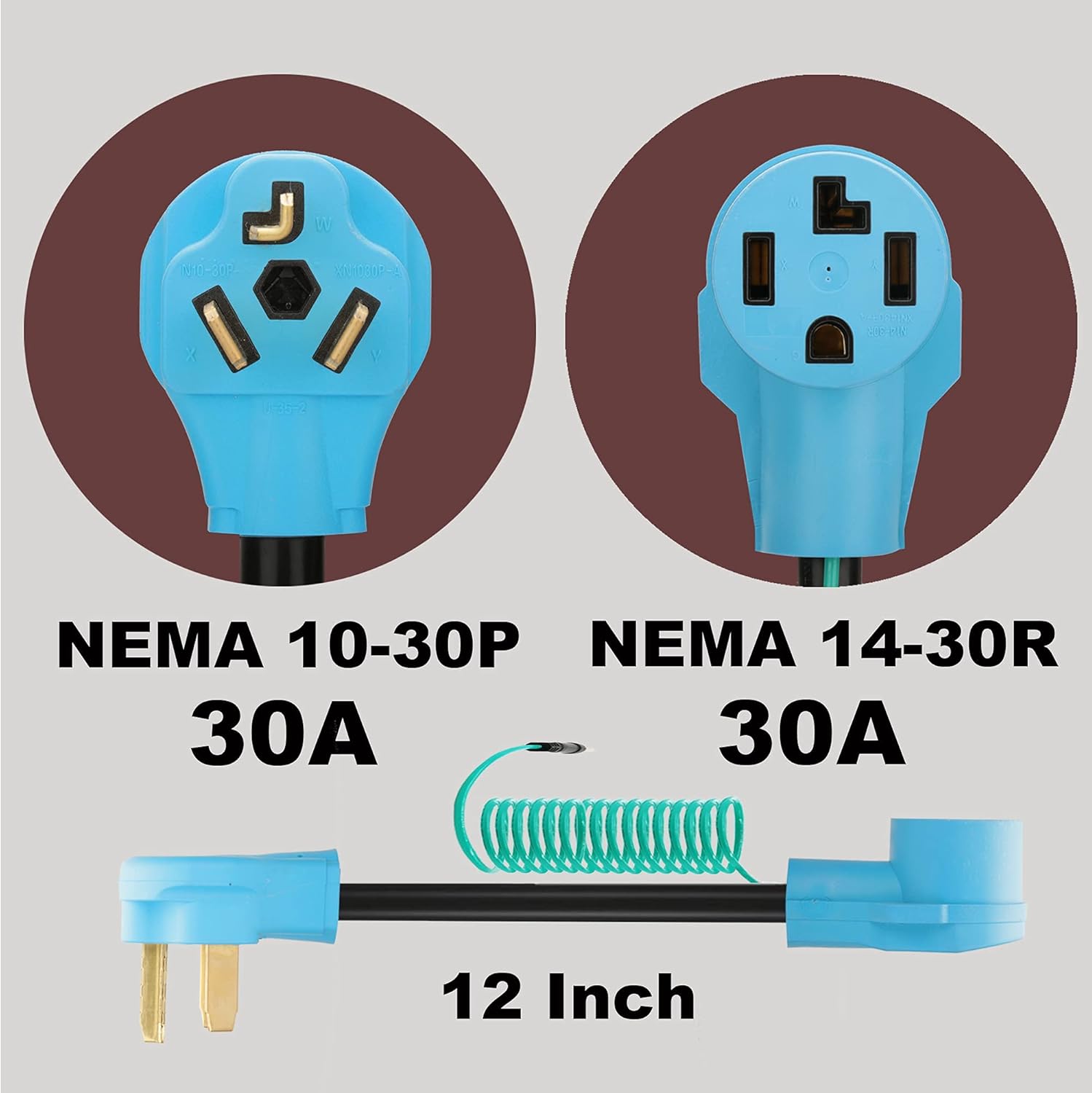 Buy Circlecord Dryer Adapter 4 Prong To 3 Prong Blue Dryer Cord Convert Nema 10 30p Plug To 14 30r Receptacle 1v 240v 30 Amp 10 Awg Stw With Safety Ground Wire Online In Indonesia B08xnjbyp4