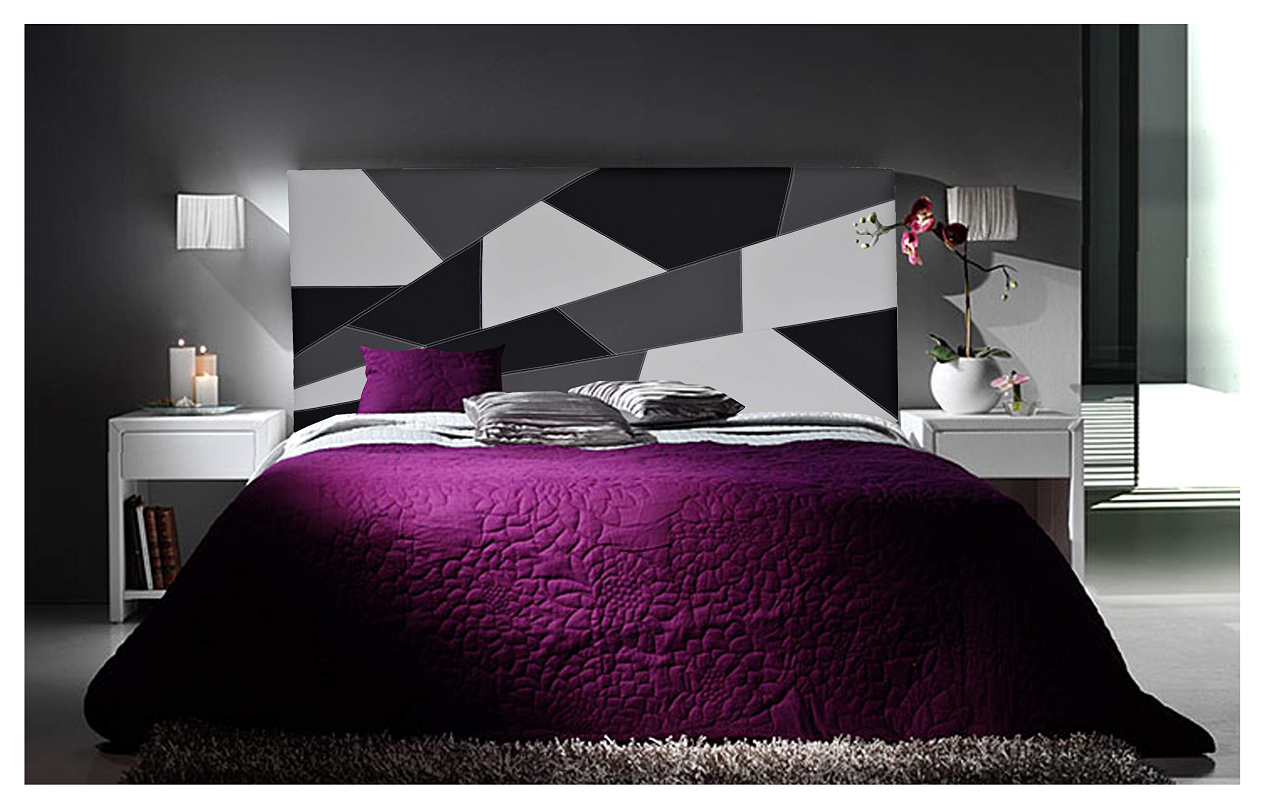 ONEK-DECCO Cabecero de Cama tapizado en Polipiel Mod. Brooklyn 1, para Cama de niño, Juvenil y Matrimonio (Blanco-Negro-Gris, 180x70)