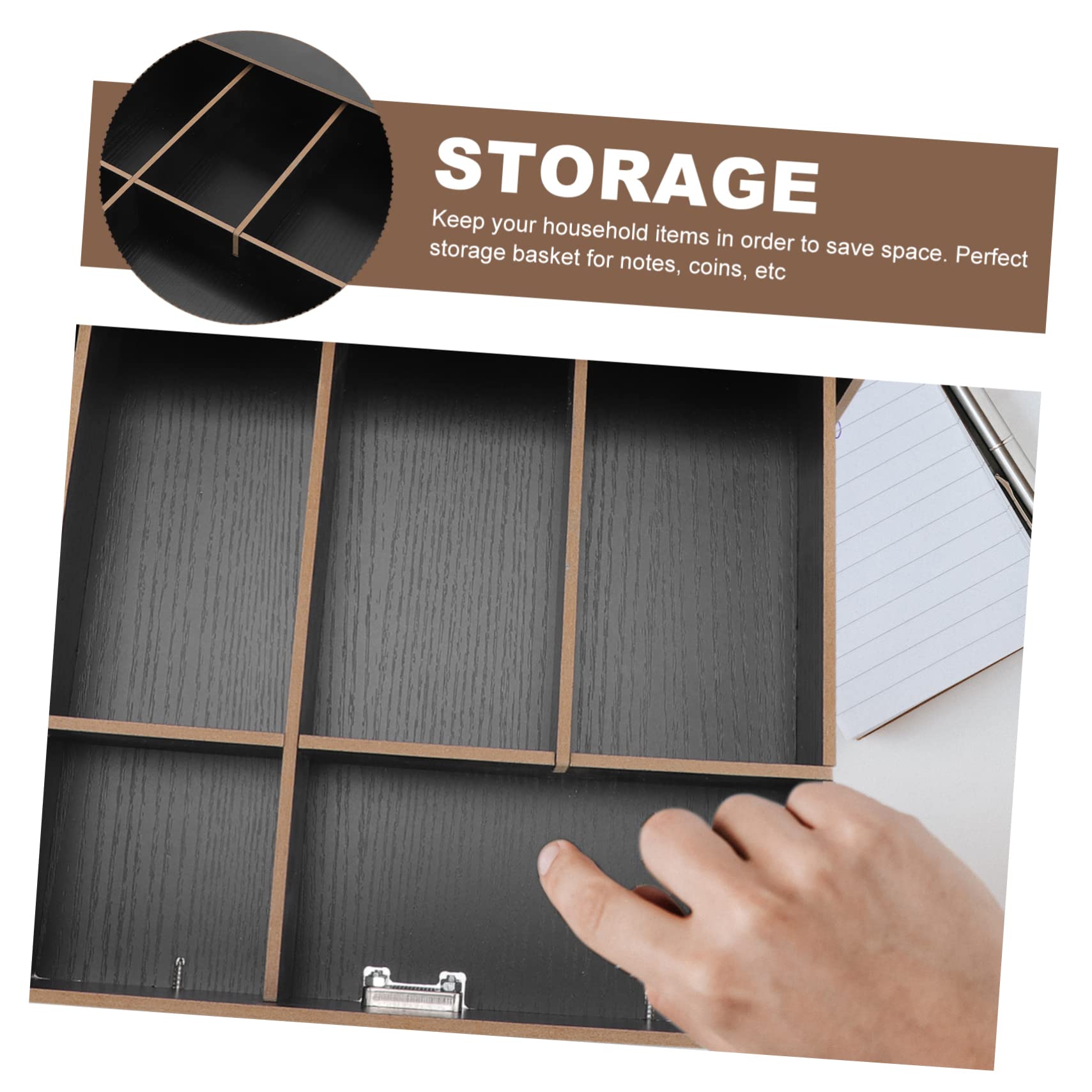 Schwarze Holz Münzbox für Kleingeld mit Mehreren Fächern und Clips zur Sicheren Aufbewahrung für Einzelhandel und Geschäfte