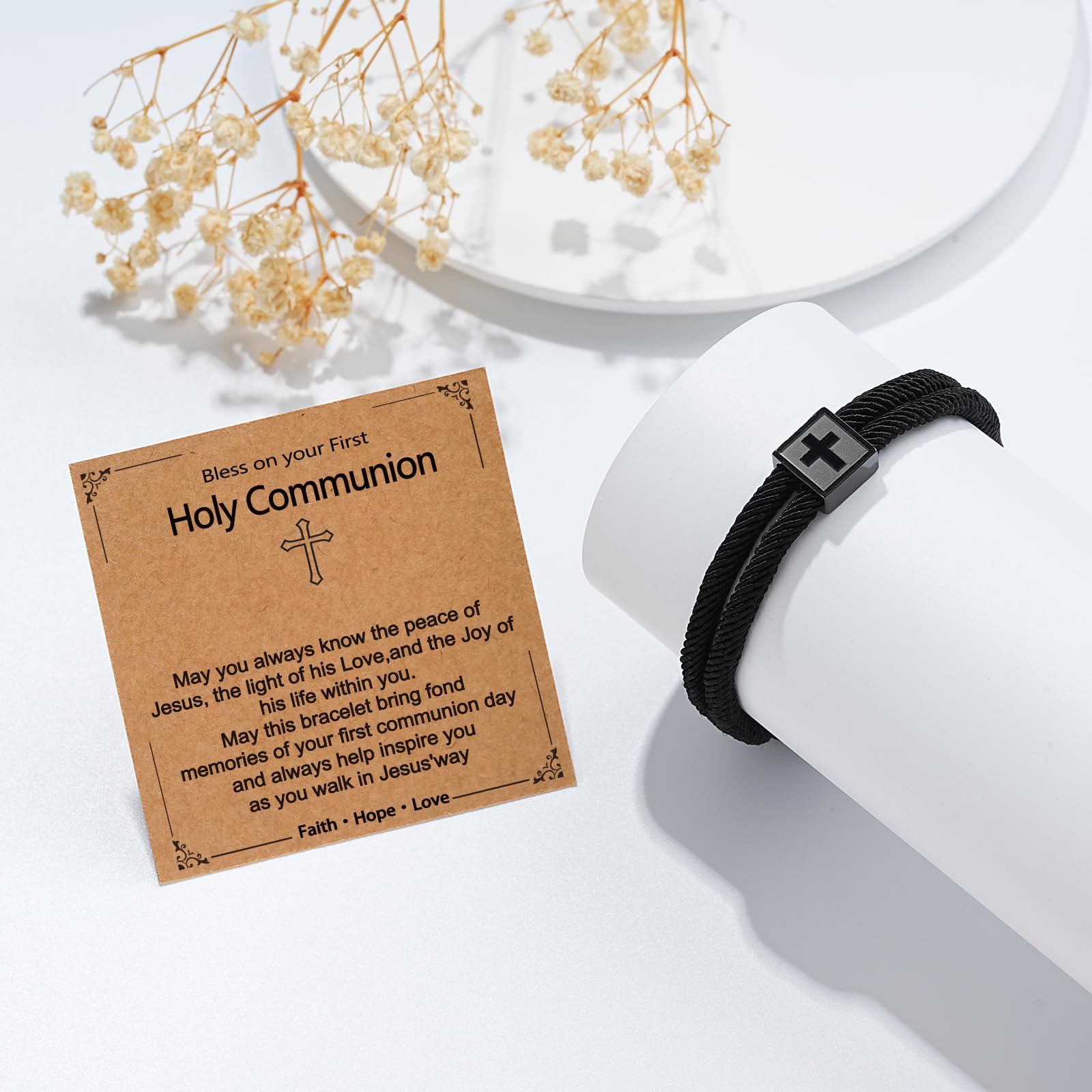 Gnamy First Communion Confirmation Baptism Gifts for Boys, Adjustable Rope Cross Bracelet Catholic Christian Religious Jewelry Gifts — view 6