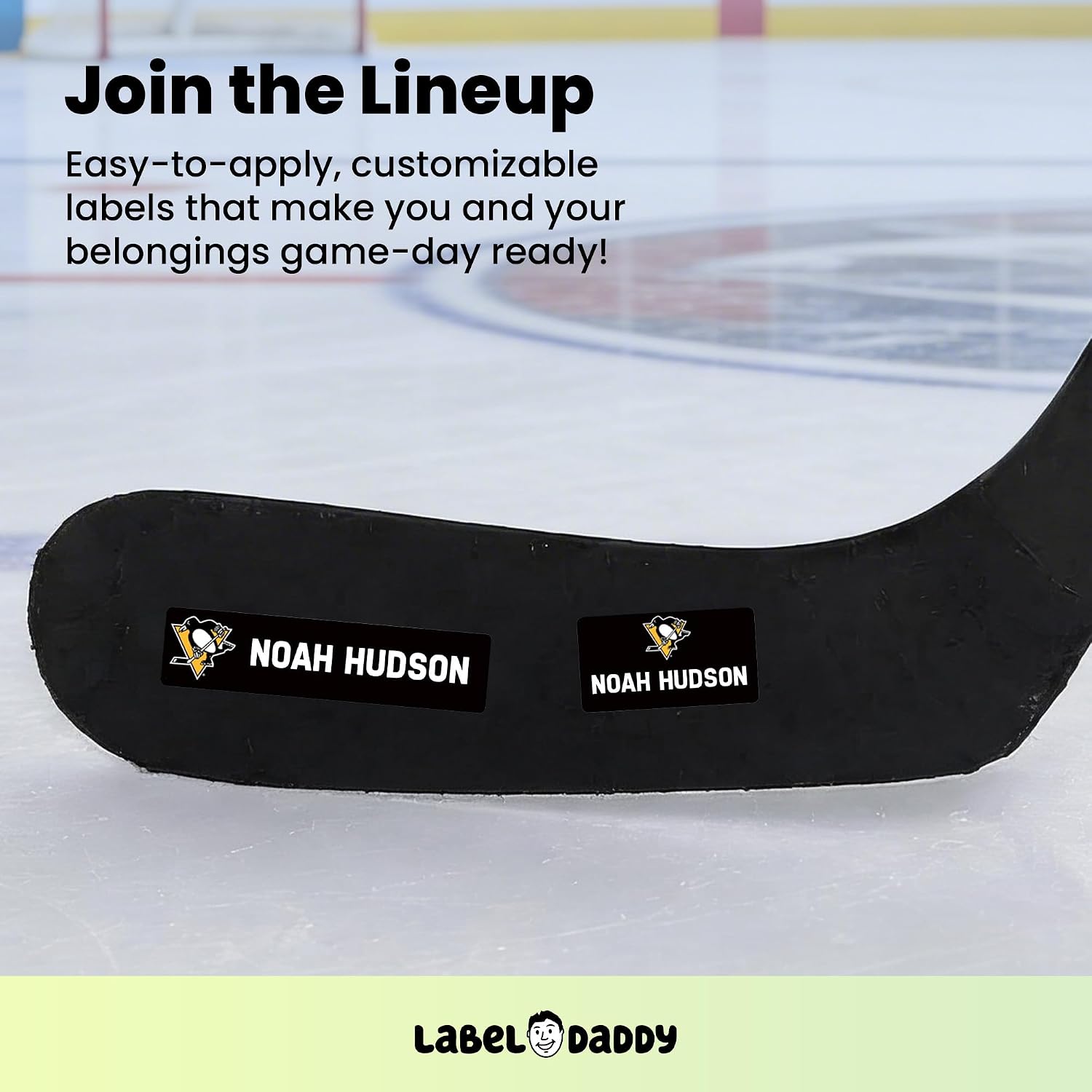 Label Daddy Hockey Labels - Customize Waterproof Name Labels for School Supplies, Clothing, Bottles, Day Camp, Sports & Organization - Peel and Stick Durable Labels - 155 Pack | Pittsburgh Penguins