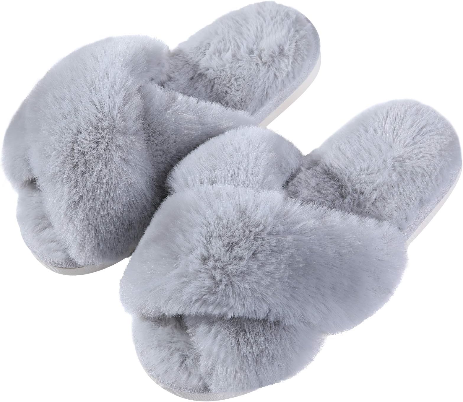 Evshine Women's Fuzzy Slippers Cross Band Soft Plush Open Toe House Slippers Anti-Skid Cozy Memory Foam Slip on Indoor or Outdoor Slippers for Women