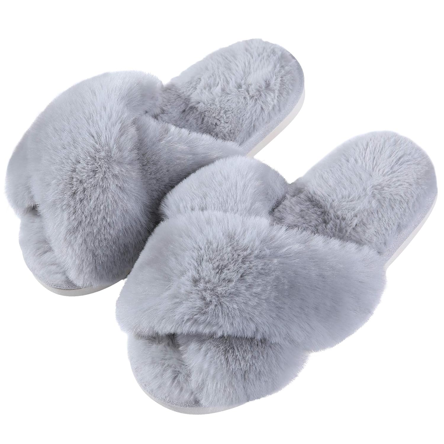 Evshine Women’s Fuzzy Slippers Cross Band Memory Foam House Slippers Open Toe