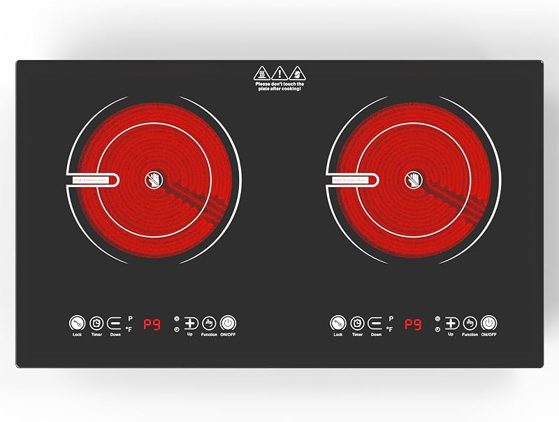 VBGK 2 Burner Electric Cooktop,110V 2400W ElectricStove Top with Touch Control,9 Heating Level,Timer &Kid Safety 2 bumner cooktop.