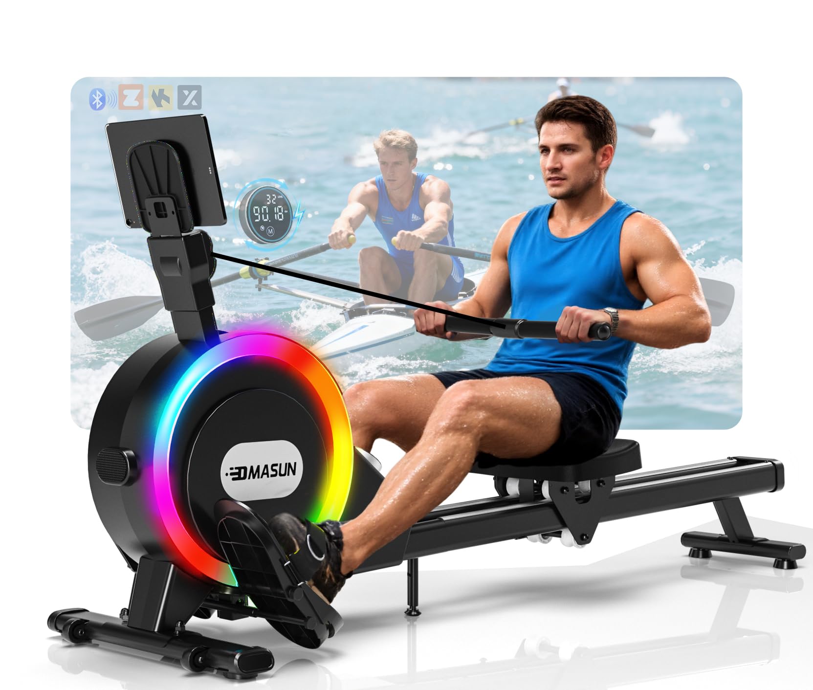 Rudergerät für Zuhause, DMASUN Magnetisches Rudergerät mit 32 Widerstandsstufen, HD-LCD-Bedienpanel, Upgrade Doppel-Slide-Rails, APP-Verbindung, ideal für Cardio-Training, Belastbar bis 160kg
