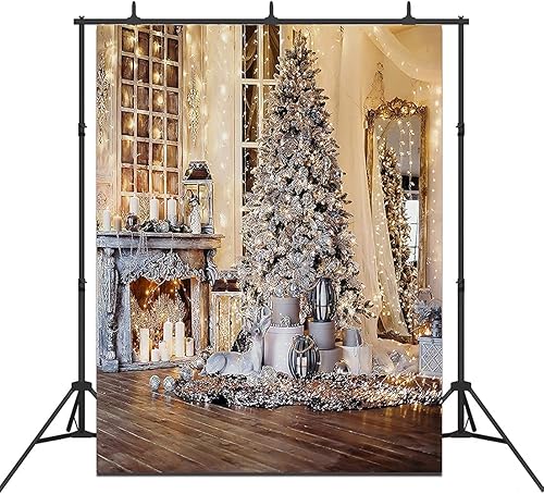 Miniatura 8 de CHAIYA Telón de fondo de Navidad de 5 x 7 pies, telón de fondo de chimenea de Navidad, decoración de fiesta de Navidad, telón de fondo de fiesta