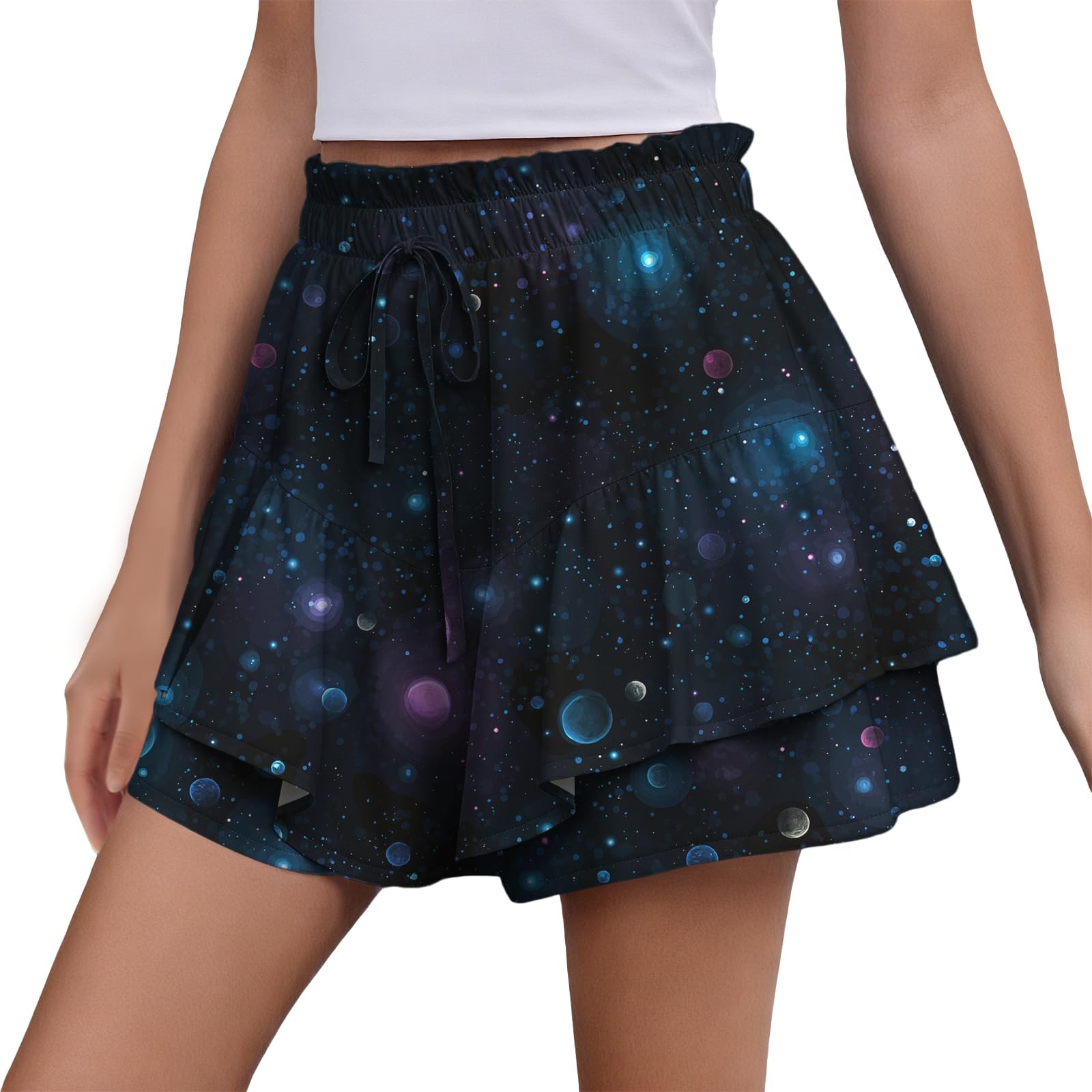 - Flowy Skort for Women Fashion Drawstring Elastic Waistband Breathable Plus Size Skirts High Waisted Boho Beach Wear