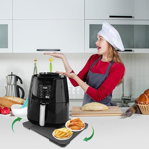 Miniatura 5 de Appliance Slider Bandeja rodante de 360 para cafetera, bandeja deslizante de bambú para rotación de encimera, bandeja deslizante con ruedas, tapete