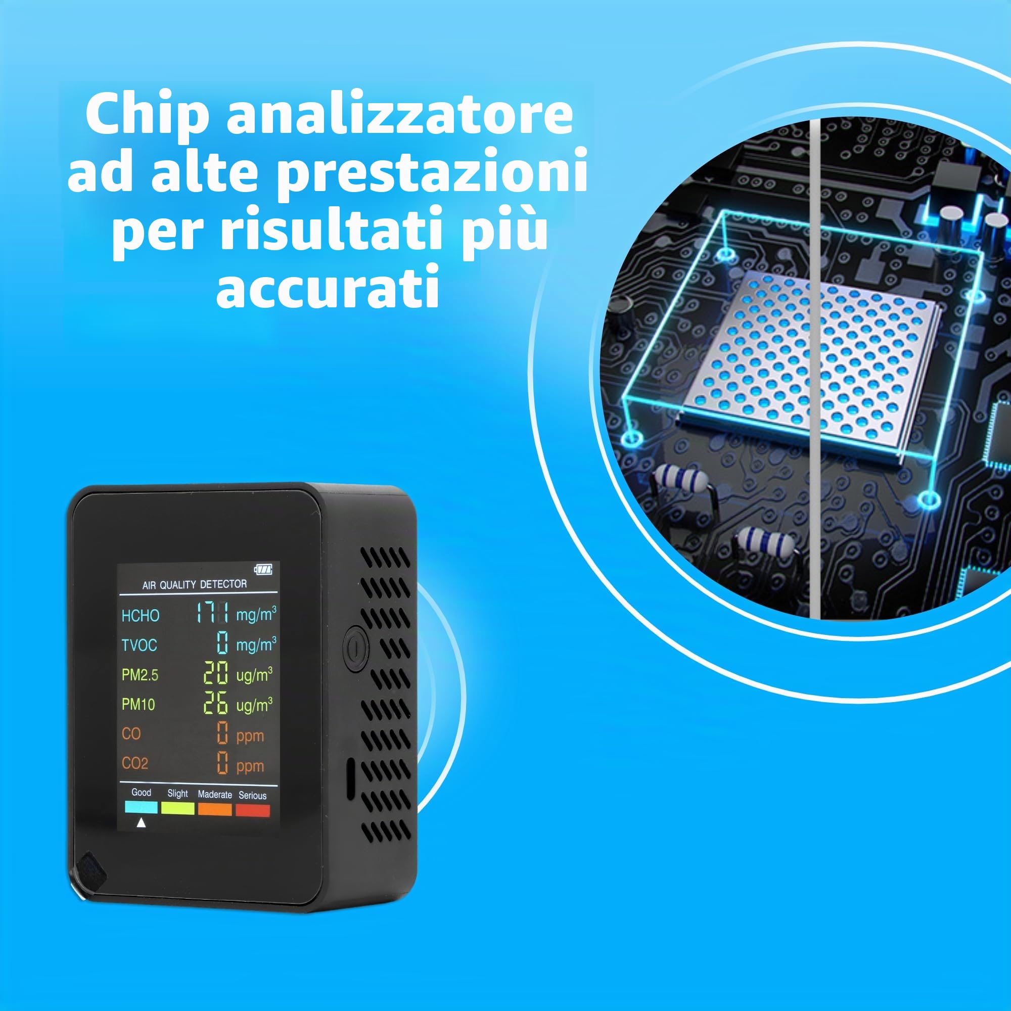 monitor CO2, monitor di qualità dell'aria, retroilluminazione LCD portatile, CO2-TVOC, HCHO PM2.5, rilevatore PM10 con allarme, adatto per famiglia e ufficio