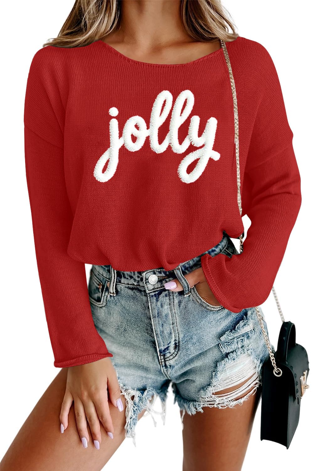 Women Merry Christmas Sweater Long Sleeve Xmas Knitted Top Funny Holiday Graphic Pullover Tops 2024 Trendy